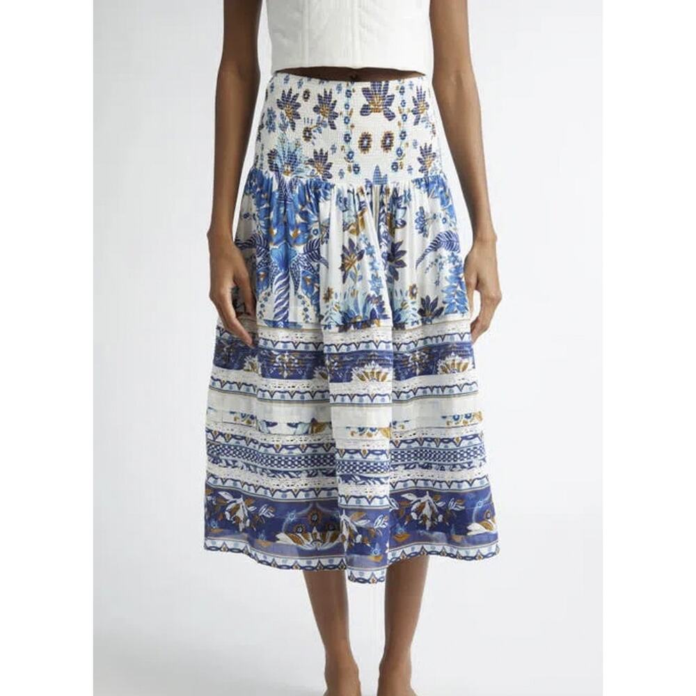 FARM RIO Ana Tapestry Mixed Print Cotton Blend Midi Skirt Size Small
